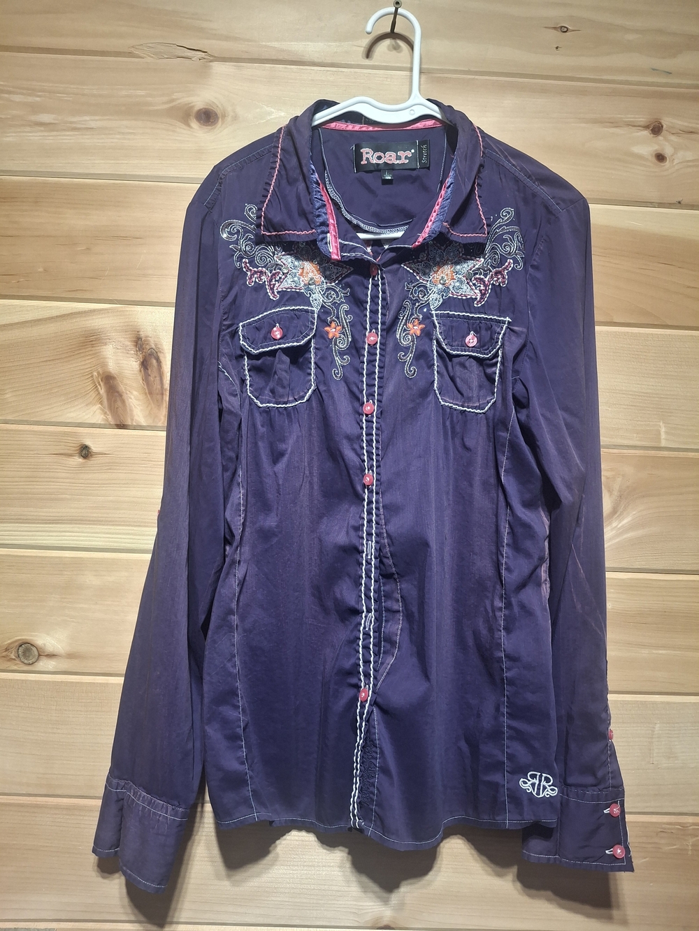 Roar Purple Embroidered Western Rodeo Shirt